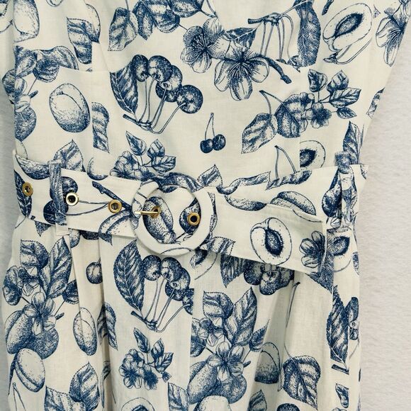 Christian Lacroix Romper Women M WhiteBlue Floral Fruit Linen Vacay Cruise Comfy - Picture 9 of 16
